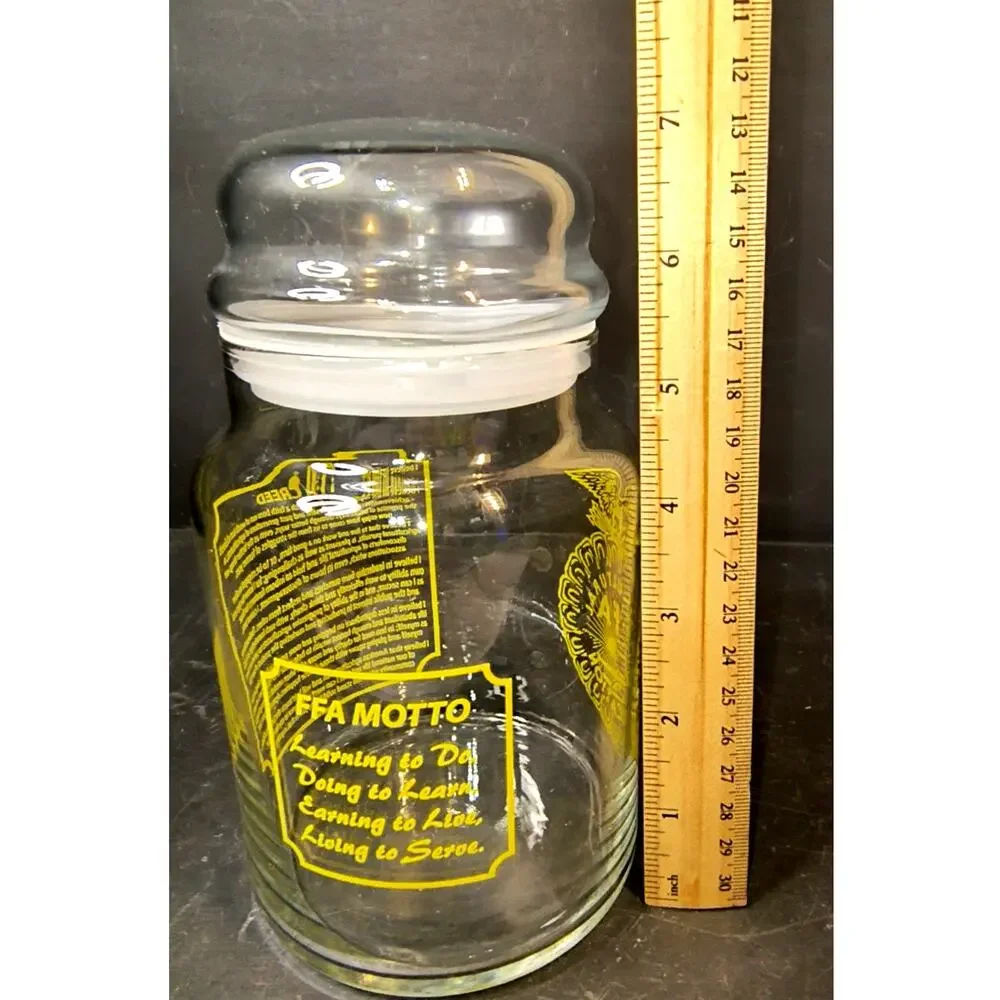 2019.  Vintage 70s FFA Glass Storage Apothecary Jar Lidded Sealed Libbey Glass